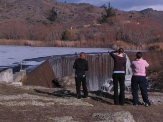 Kara, Sarah and Jane in front of the Manorburn Dam
