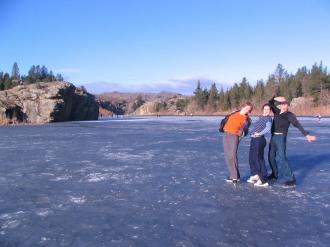 Sandra, Jane and Keith posing on the Manorburn dam