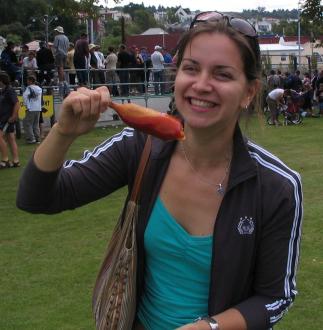 Valerie Paquin eyeing up a hotdog
