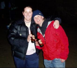 Rhyan McMillan and Jenel Bode inside the cave at Longbeach