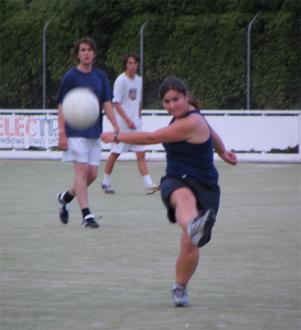 Becky Brassett fires the ball at me